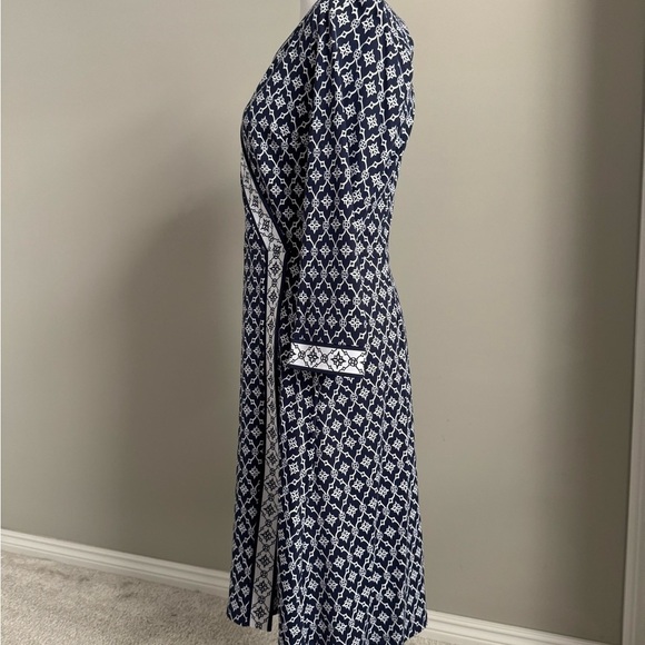 Talbots Blue and White A-line Dress with Long Sleeves - Picture 3 of 9